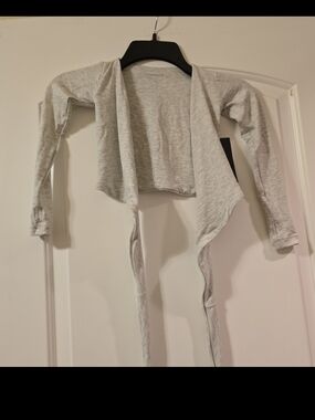 Girls' Light Gray Open-Front Tie-Waist Ballet Cardigan